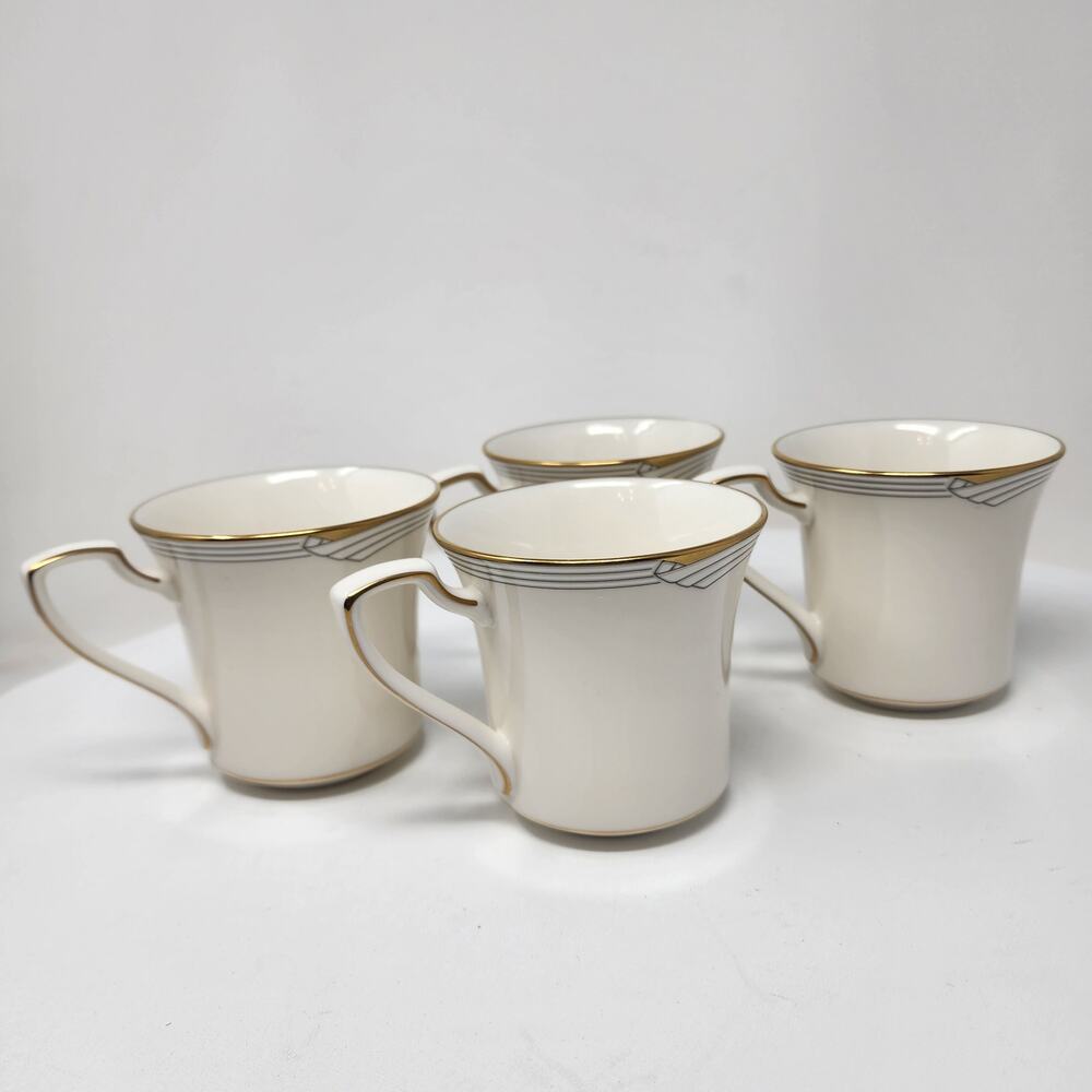 4 Noritake Golden Cove Mugs Fine China 7719 Made in Japan Cream Grey Gold Rim - Picture 2 of 8